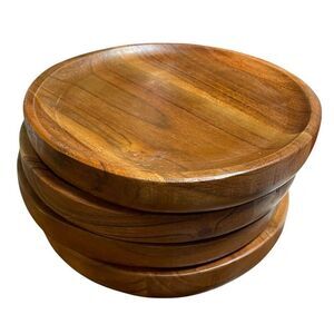 Set Of 4 Wood Plates Sandwich, Salad, Dessert, Appetizer Hardwood